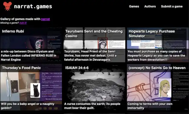 Narrat games website screenshot